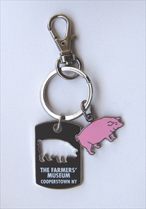 Dog tag keychain with pig charm