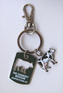 Dog tag keychain with cow charm